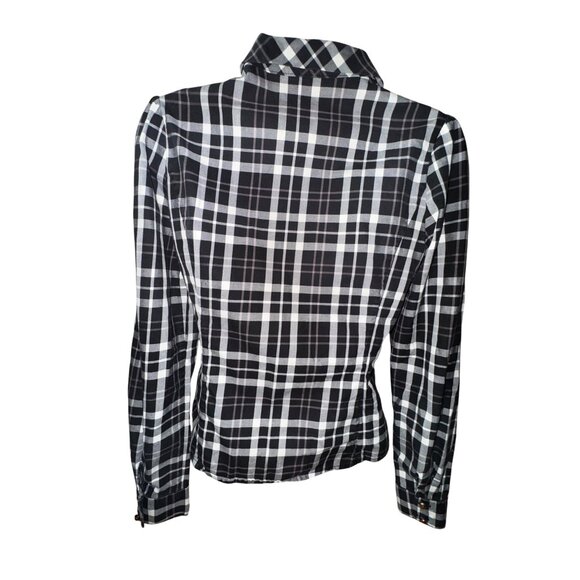 Ochirly Plaid Ruffled Blouse Small Black/White Western Prairie Cottage Preppie - Picture 2 of 12